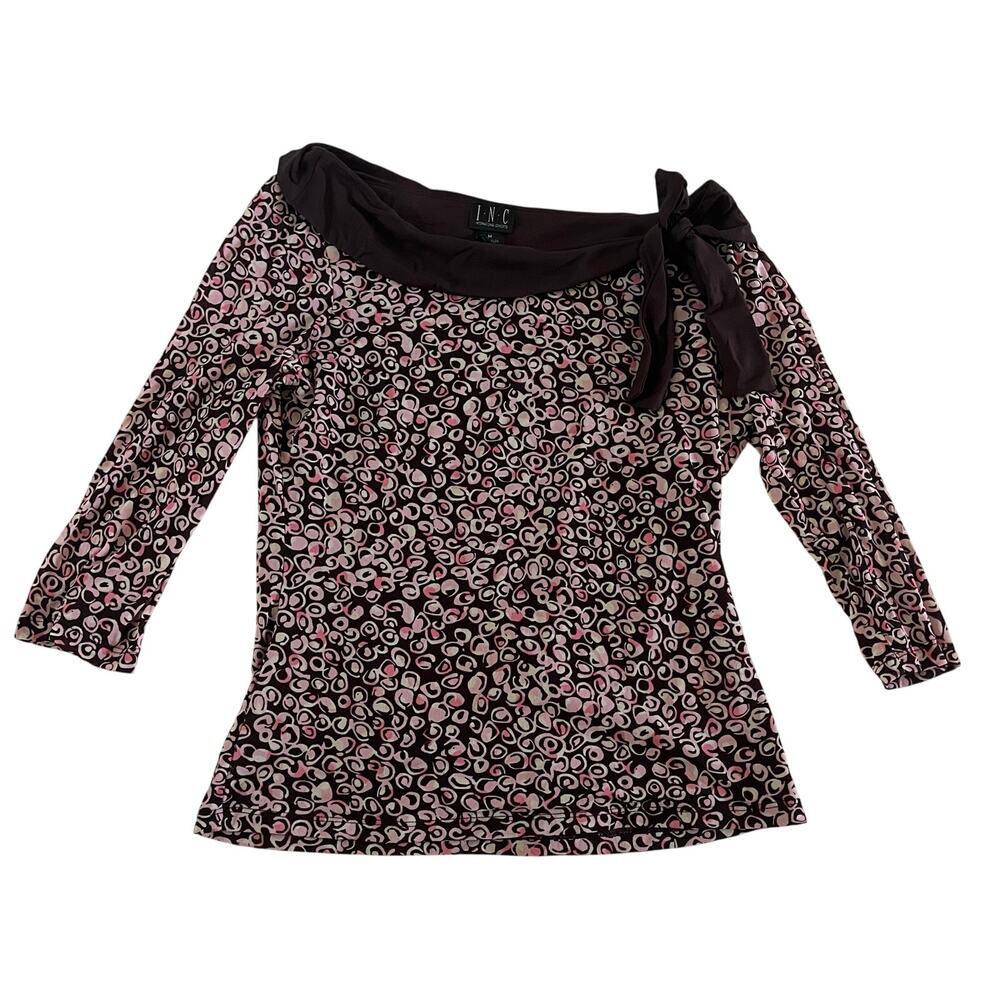 Y2K 2000s Brown Pink Bow Detail Blouse Sz M Coquette